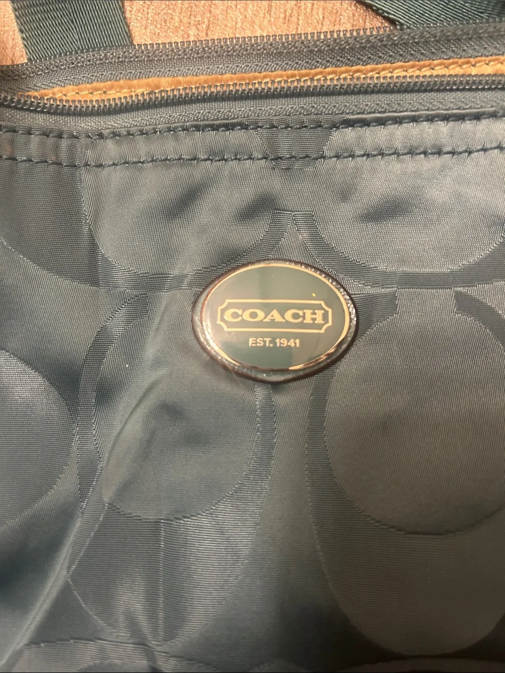 Coach Large Signature Nylon Tote in Teal Gray